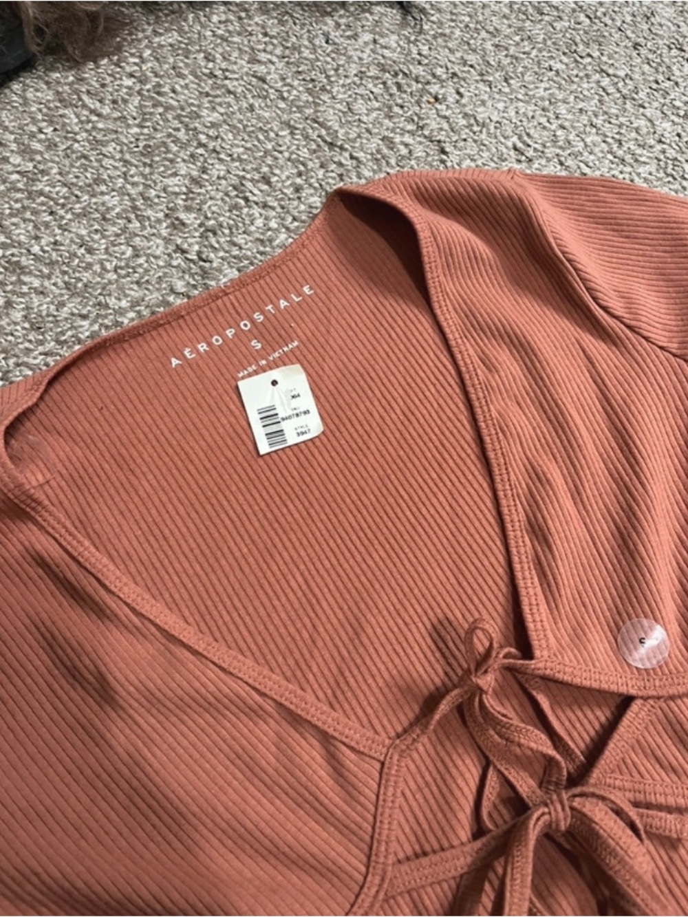 Rust Tie-Front Ribbed Crop Top - Picture 2 of 2
